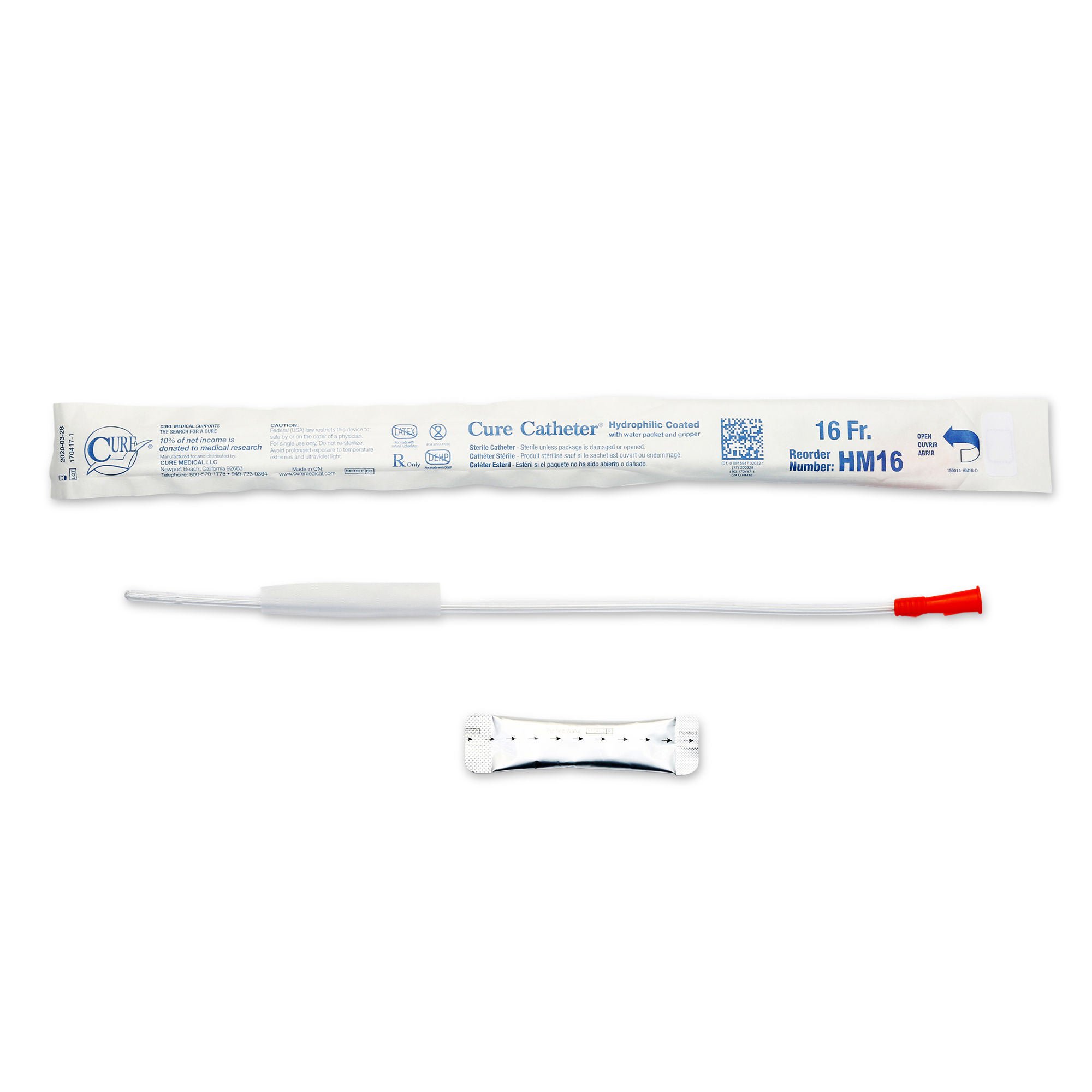 Hydrophilic Cure Catheter® for Men, 16 Fr., Straight