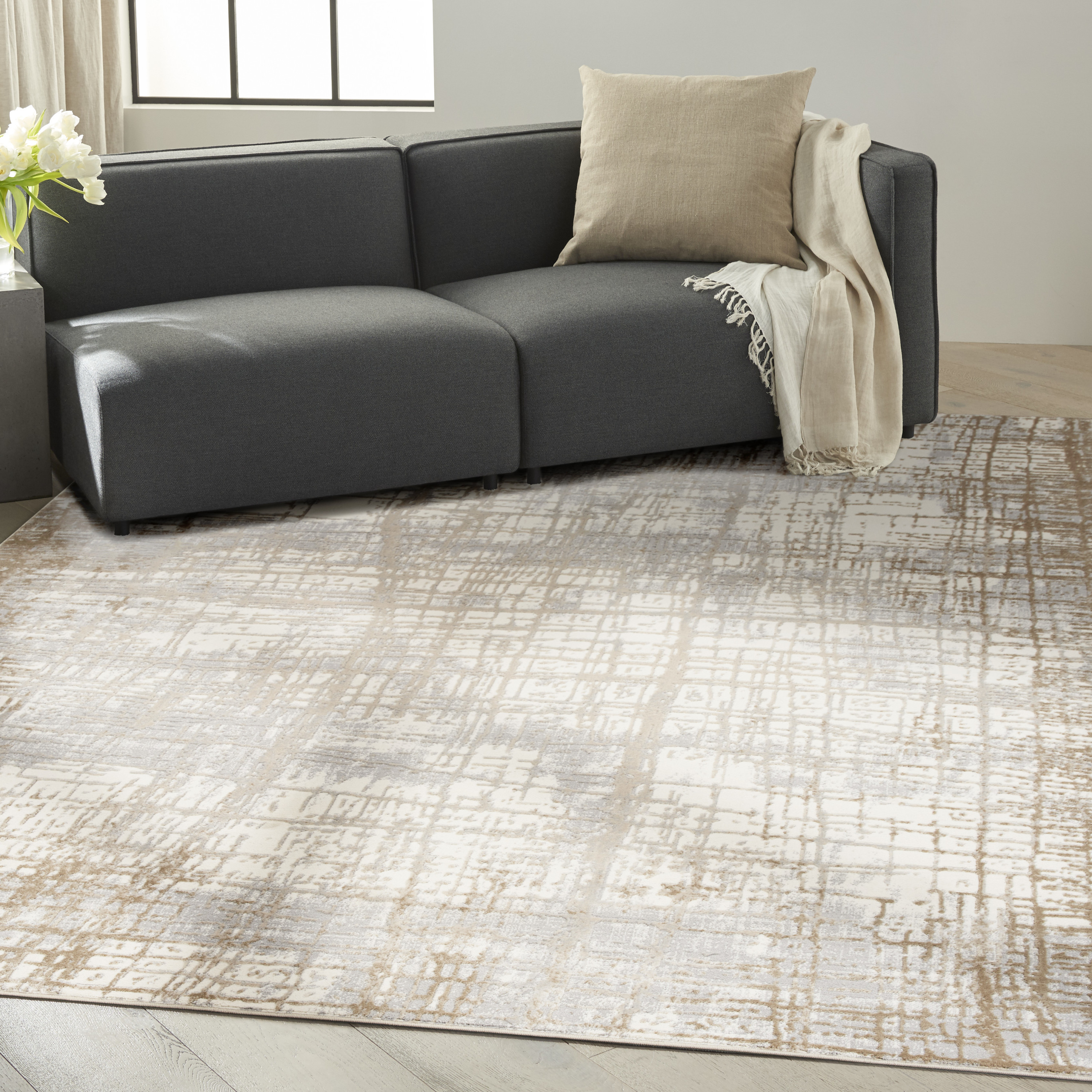 Calvin Klein CK950 Rush 7' x 10' Ivory Taupe Modern Indoor Rug