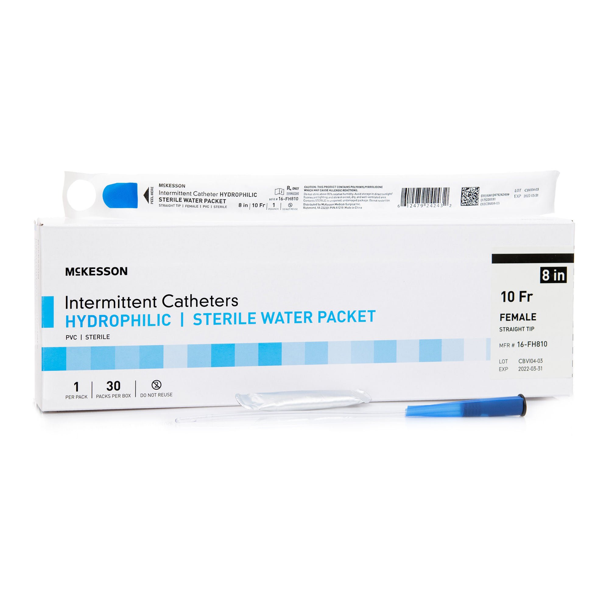 McKesson Brand CATHETER, URETH STRT TIP HYDROPHILIC 10FRX8" (30/BX)