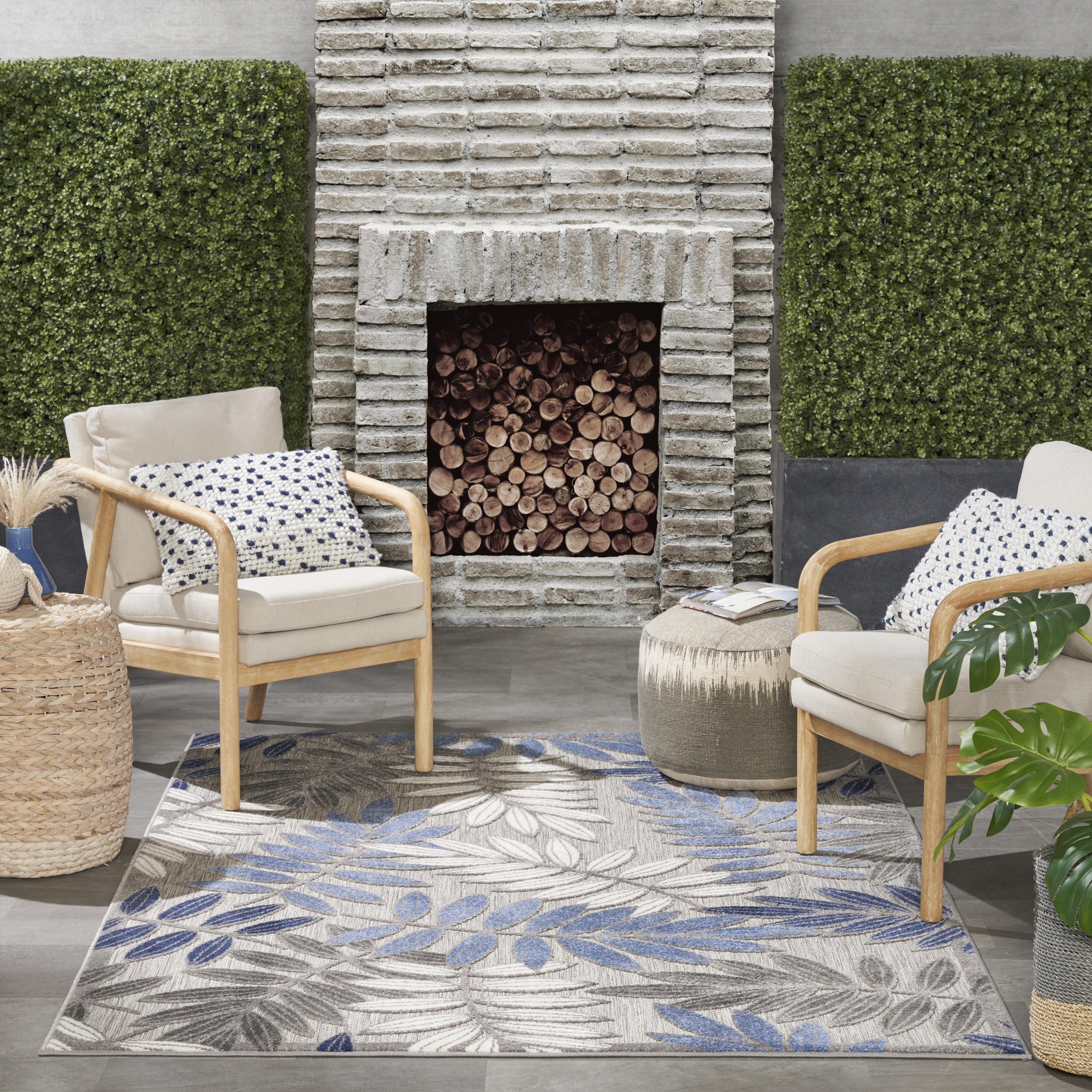 Nourison Aloha 6' x 9' Grey Blue Tropical Rug