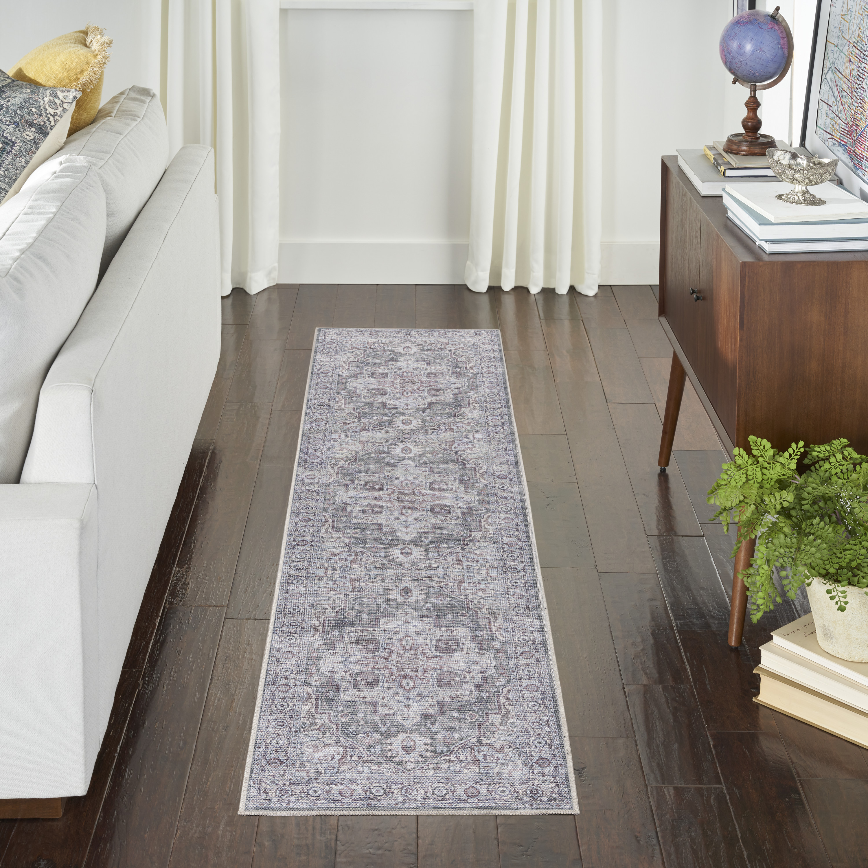 Nourison New Concept Washables 2'2" x 10' Ivory Grey Vintage Indoor Rug