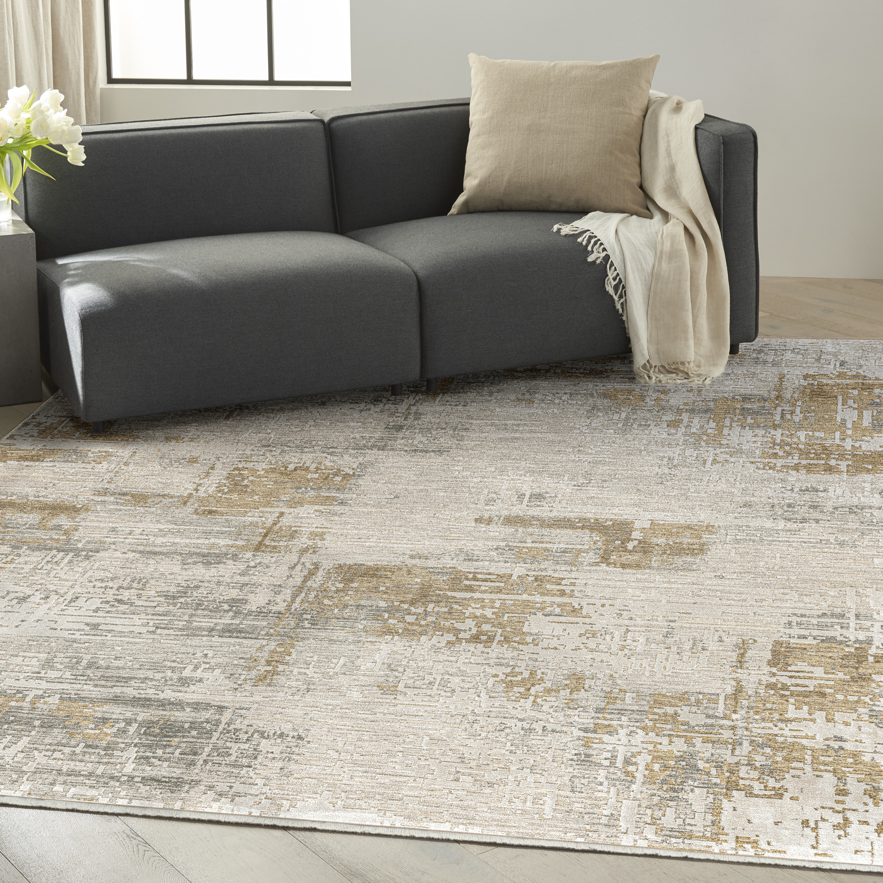 Calvin Klein CK078 Summit 9'10" x 13' Ivory Multicolor Modern Indoor Rug