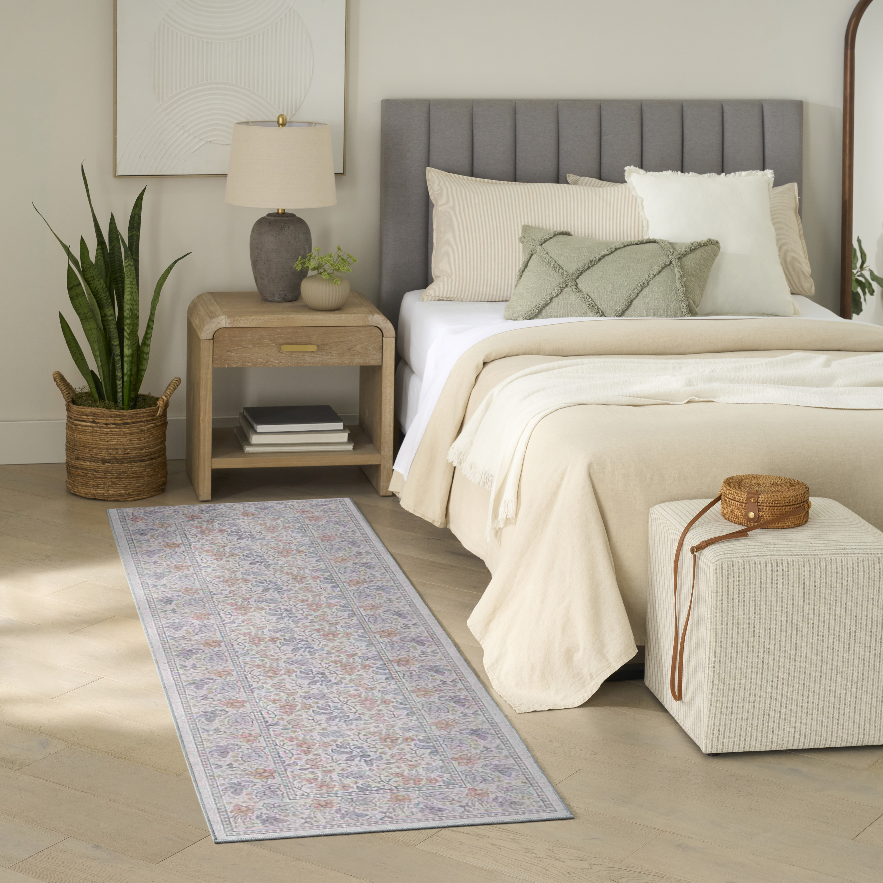 Nourison Botanical Washables 2' x 6' Ivory Multicolor Farmhouse Indoor Rug