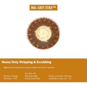 MSH813614154, Malish, 14" Mal-Grit Xtra™ Stripping Brush w CP154, 0.07" Nylon, Orange