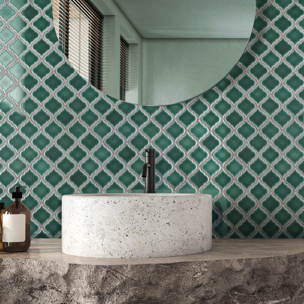 Hudson Tangier Emerald 12-3/8 in. x 12-3/8 in. Porcelain Mosaic Tile