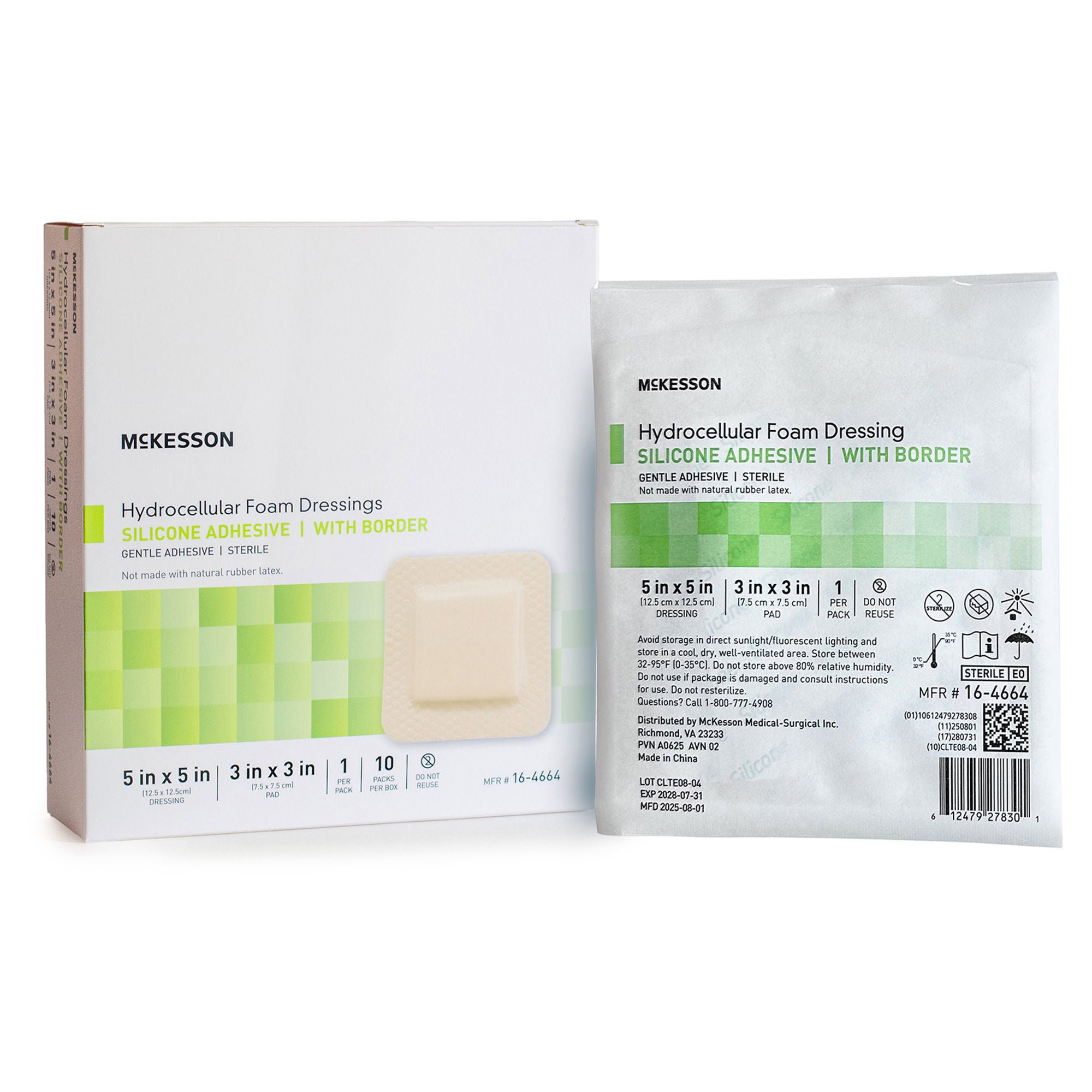 McKesson 5 x 5 Inch Five-Layer Hydrocellular Foam Dressing w/ 2 x 2 Inch Border