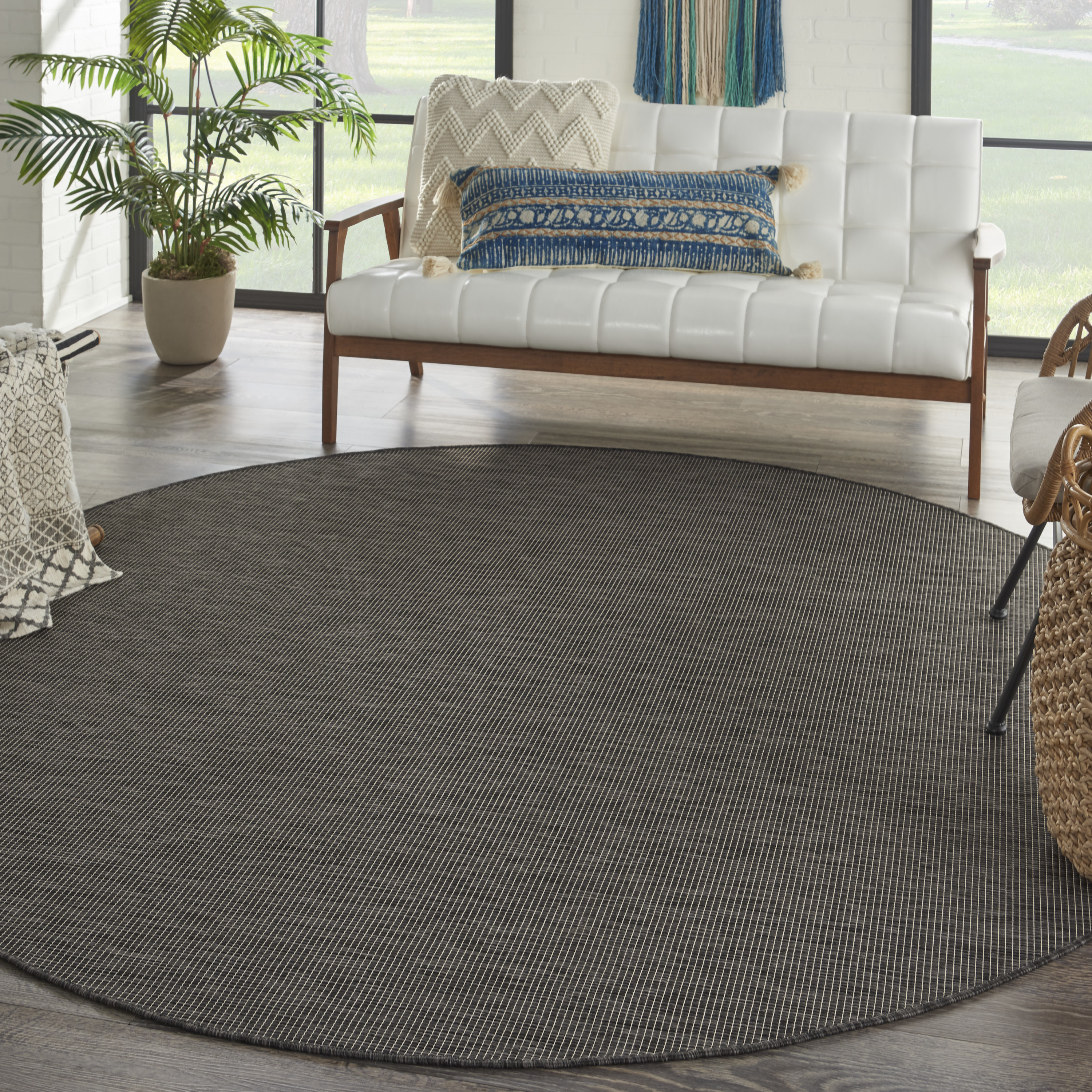 Nourison Positano 8' x Round Charcoal Modern Rug