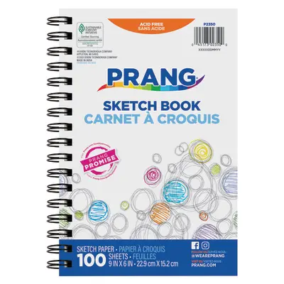 Prang (Formerly Art Street) Sketch Book, Beginner Weight, 6" x 9 ", 100 Sheets