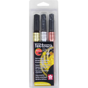 Pen-Touch Markers, 0.7mm, Assorted Metallics, 3-Piece Set, Clamshell Pack