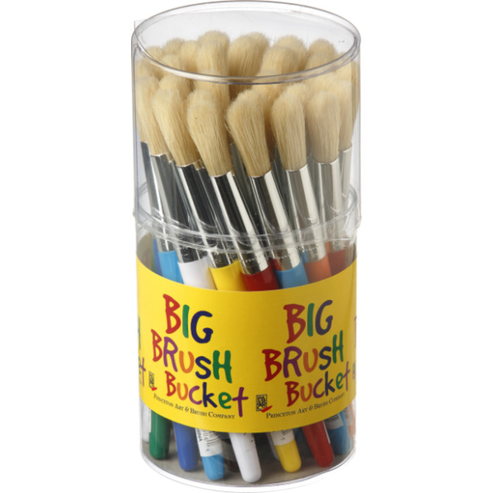 RealValue 1/2 in Round Bristle Kids Stubby Brush Set, Natural Bristles, Mixed Media Paintbrush, White, 30 Pieces