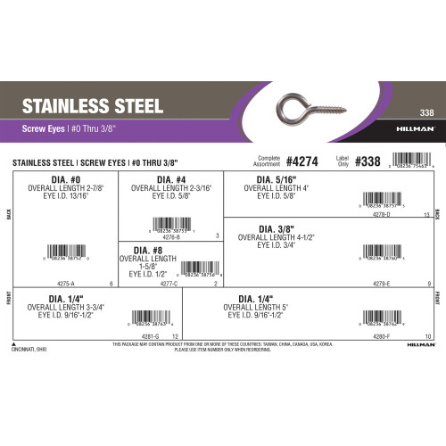 Stainless Steel Screw Eyes Assortment (#0 Thru 3/8