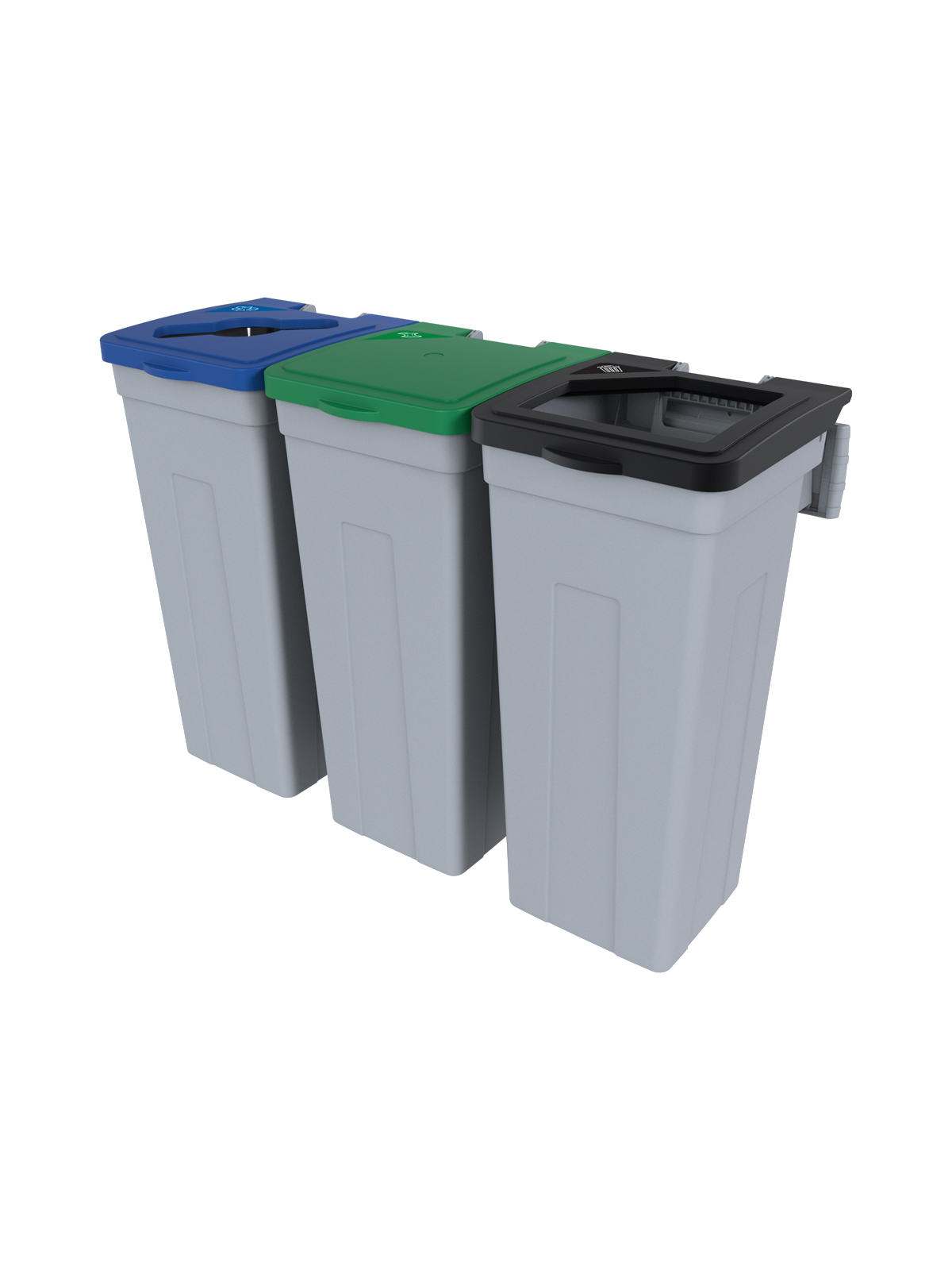 RISE – Triple – Kit – Mobius Loop-Organics-Waste – Mixed-Solid Lift-Full – Grey-Blue-Green-Black