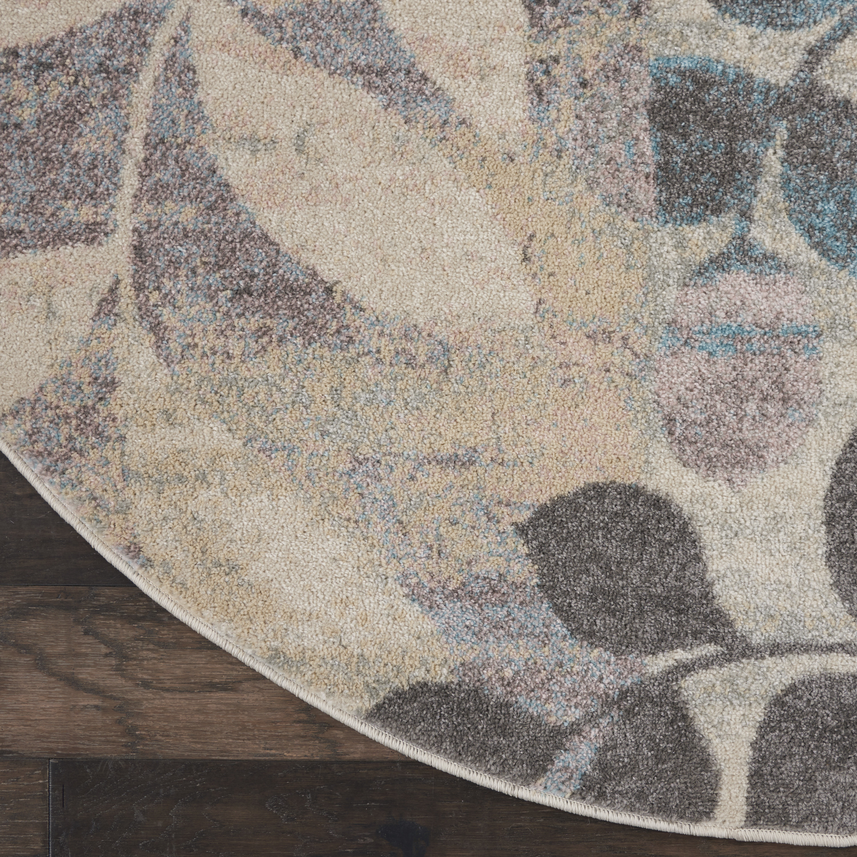 Nourison Tranquil 7’10” x Round Ivory Light Blue Farmhouse Indoor Rug