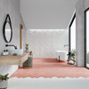 Elle Floor Coral 7x7 and White 7x7, Wow Ice White Hexa 8.5x10 Matte