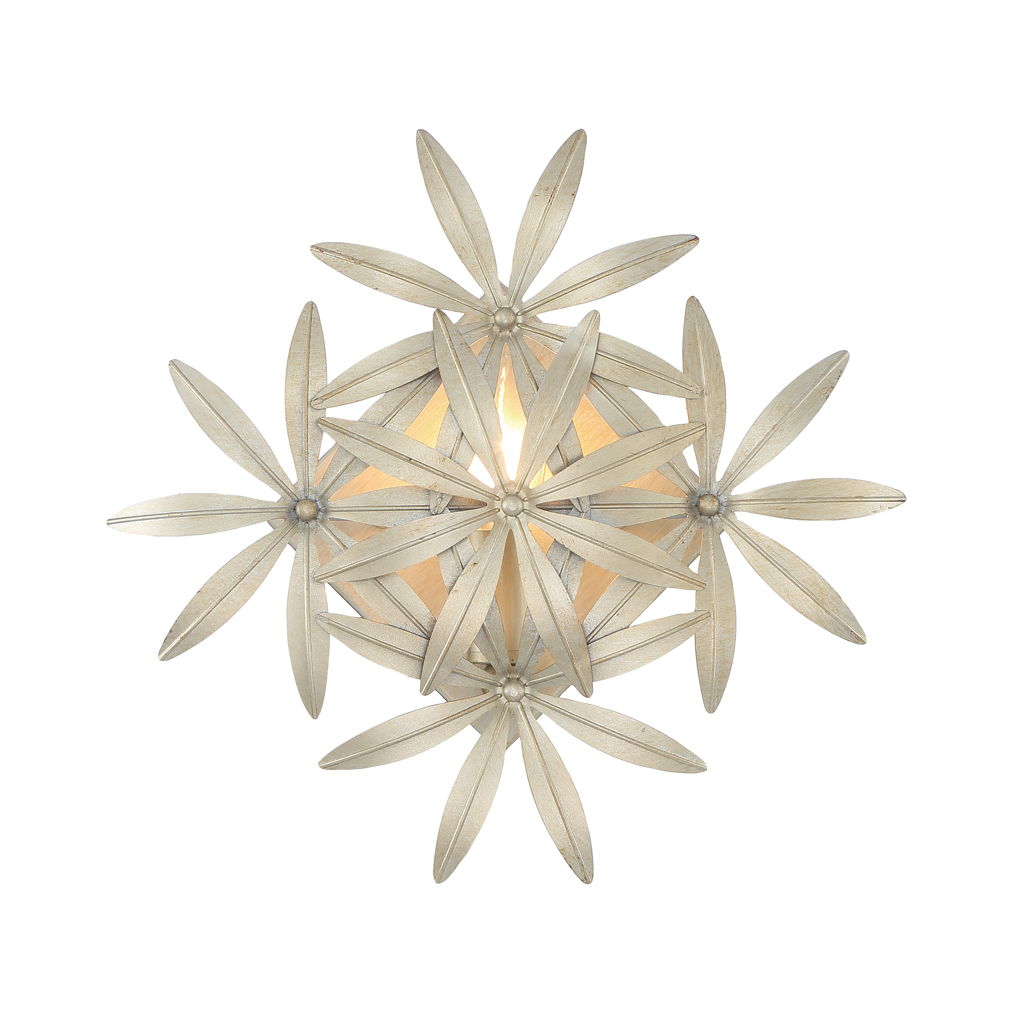 The Flower Child wall sconce brings modern sophistication with its Ambry Gold finish and compact 12-inch width. Perfect for adding ambient lighting to intimate spaces, this single-light fixture combines contemporary design with artisanal appeal. - alternate view