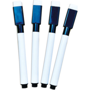 Smart Poly&reg; Dry Erase Markers with Eraser, Fine Tip, Black, Pack of 4