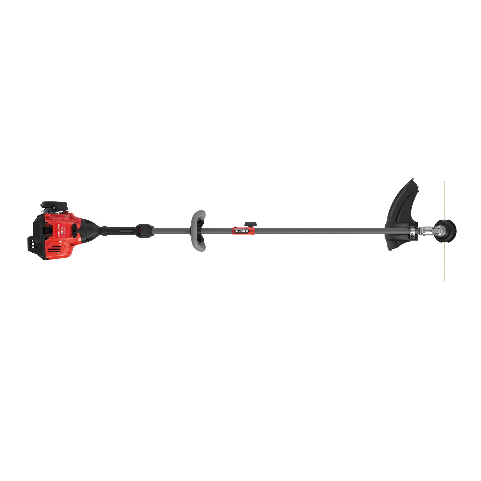 Profile of W S 2200 weedwacker 25 C C 2 cycle 17 inch attachment capable straight shaft gas trimmer.