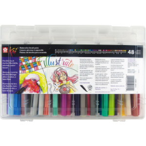 Koi Watercolor Brush Pens, Assorted Colors, 48-Piece Set with Reusable Storage Case