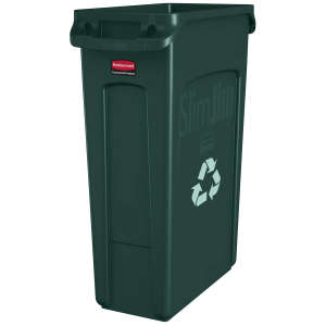 Rubbermaid Commercial, Vented Slim Jim®, Recycling, 23gal, Resin, Green, Rectangle, Receptacle