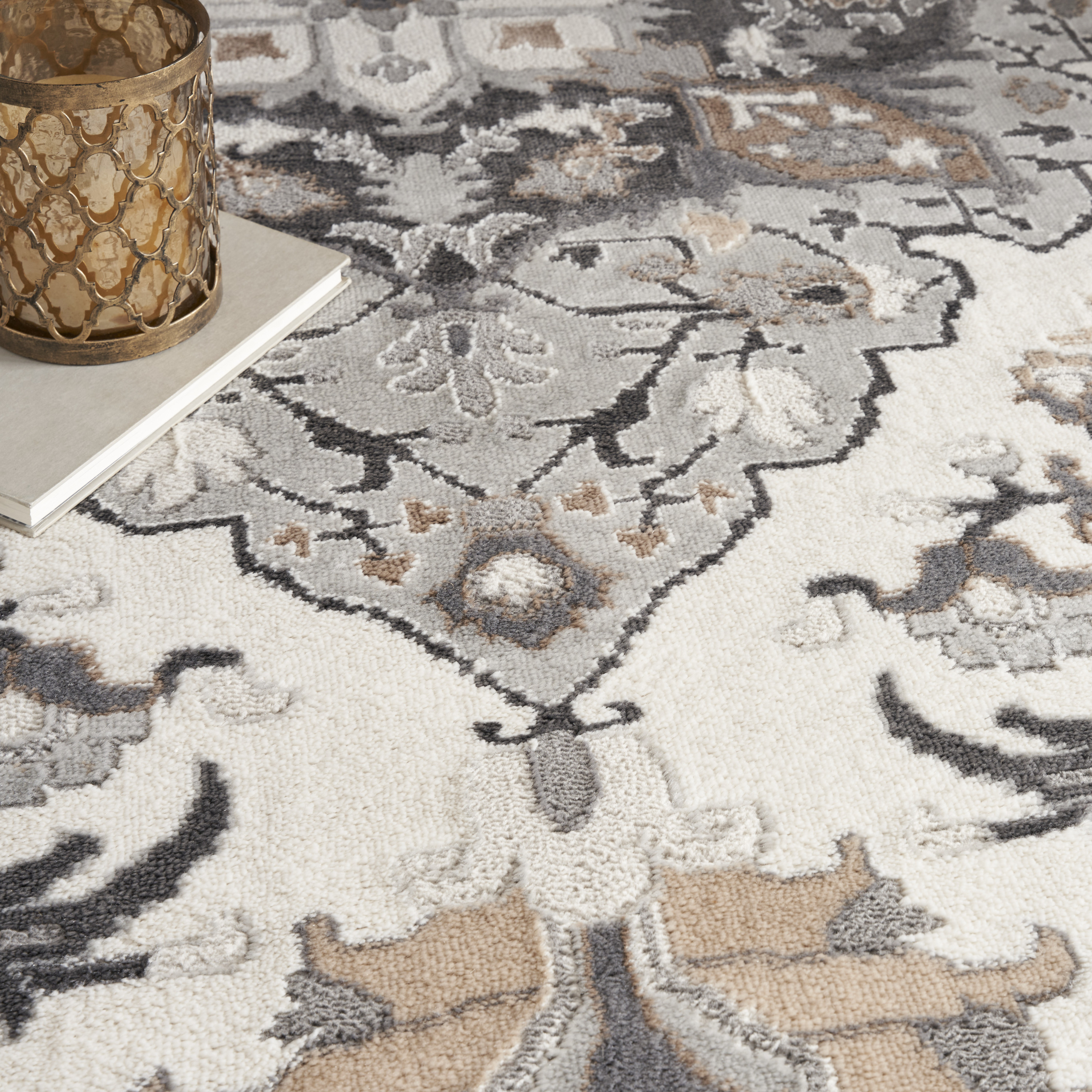 Nourison Elation 5'3" x Round Ivory Grey Transitional Indoor Rug