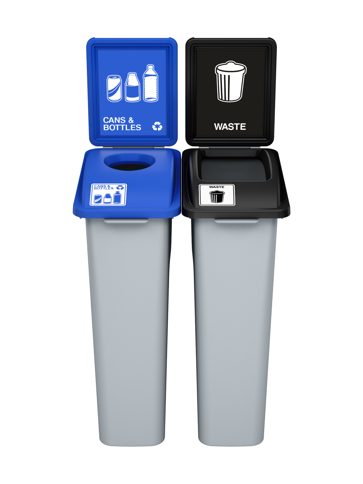 WASTE WATCHER – Double – Kit – Cans & Bottles-Waste – Circle-Full – Grey-Blue-Black