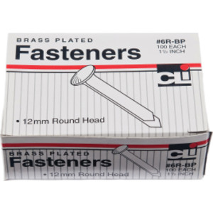 Fasteners, Round Head, Brass Plated, 1-1/2 Inch Shank, 12 MM Head, Box of 100