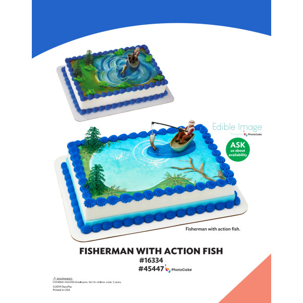 Fisherman with Action Fish The Magic of Cakes® PhotoCake® Enhanced Background and Icing Page