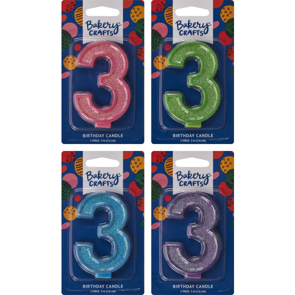 3 Glitter Numeral Candles