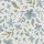 Blue watercolor-style flowers and green leaves repeat across a textured off-white fabric background, forming a scattered, overlapping floral pattern with delicate brushstroke detailing.
