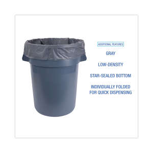 Boardwalk,  LLDPE Liner, 56 gal Capacity, 43 in Wide, 47 in High, 1.3 Mils Thick, Gray