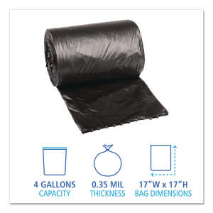 Boardwalk,  LLDPE Liner, 4 gal Capacity, 17 in Wide, 17 in High, 0.35 Mils Thick, Black