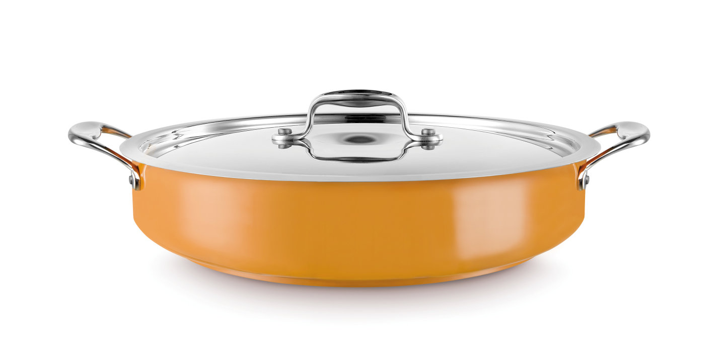 Paellera con tapa Cool Line de 28 centímetros de acero inoxidable 18/10 Amarillo