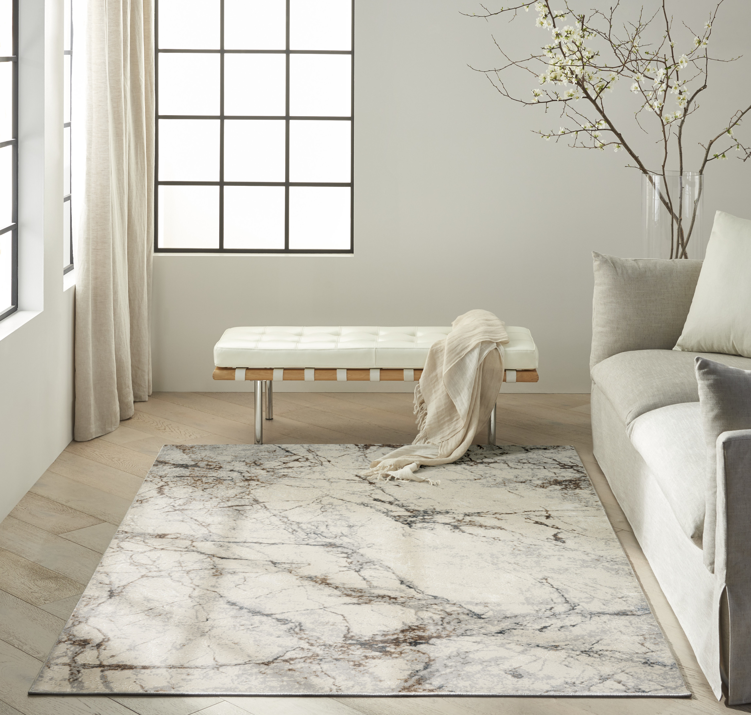 Calvin Klein CK073 Compass 5'3" x 7'3" Ivory Multicolor Modern Indoor Rug