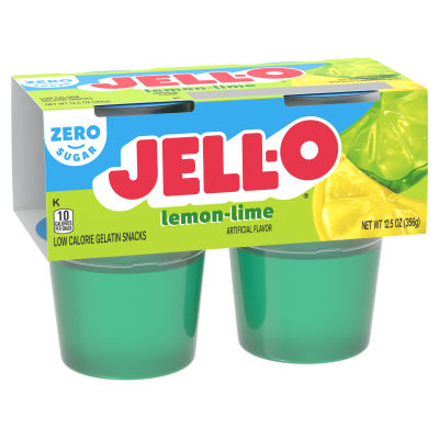 JELL-O Zero Sugar Lemon-Lime Flavor Gelatin Snack Cups, 4 ct