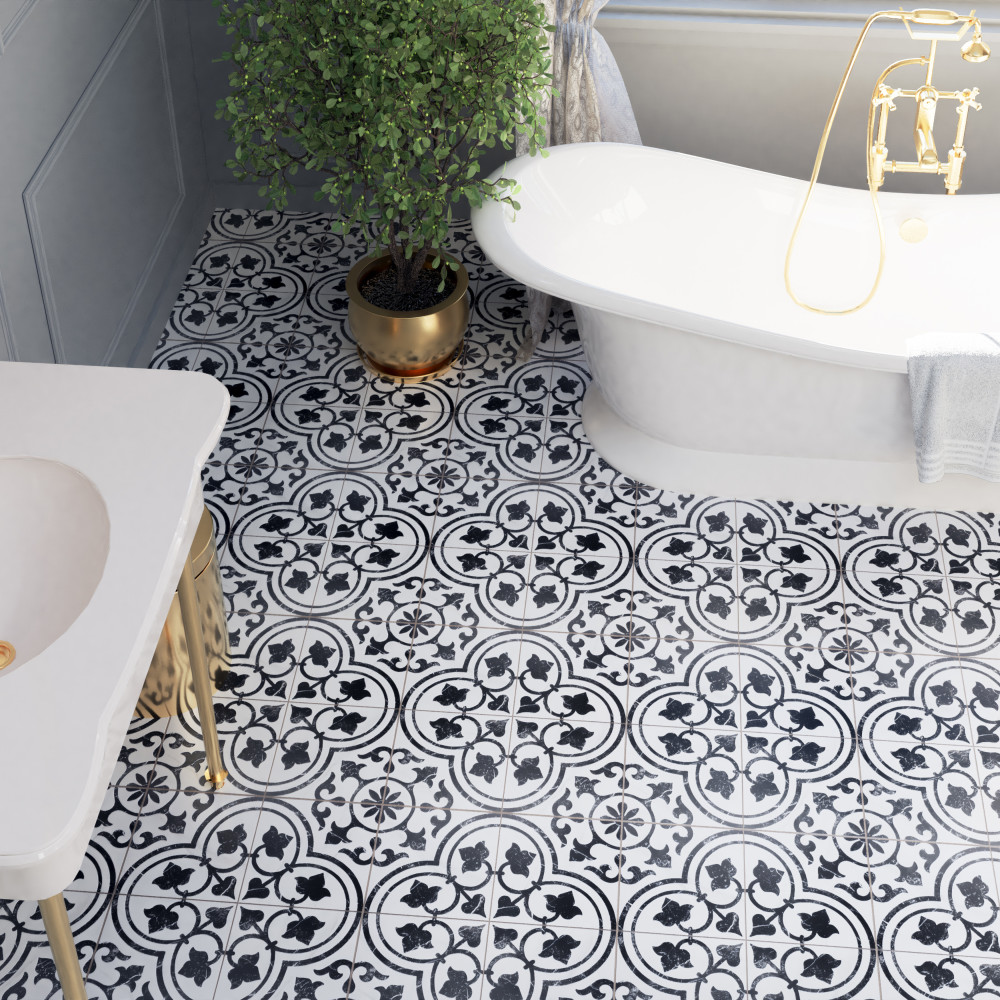 Merzoni Ornate Marquina 17.88x17.88 Square Porcelain Floor and Wall Digital Pattern
