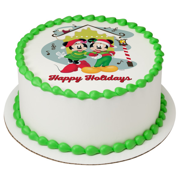 Mickey Mouse and Minnie Mouse Happy Holidays PhotoCake® Edible Image®