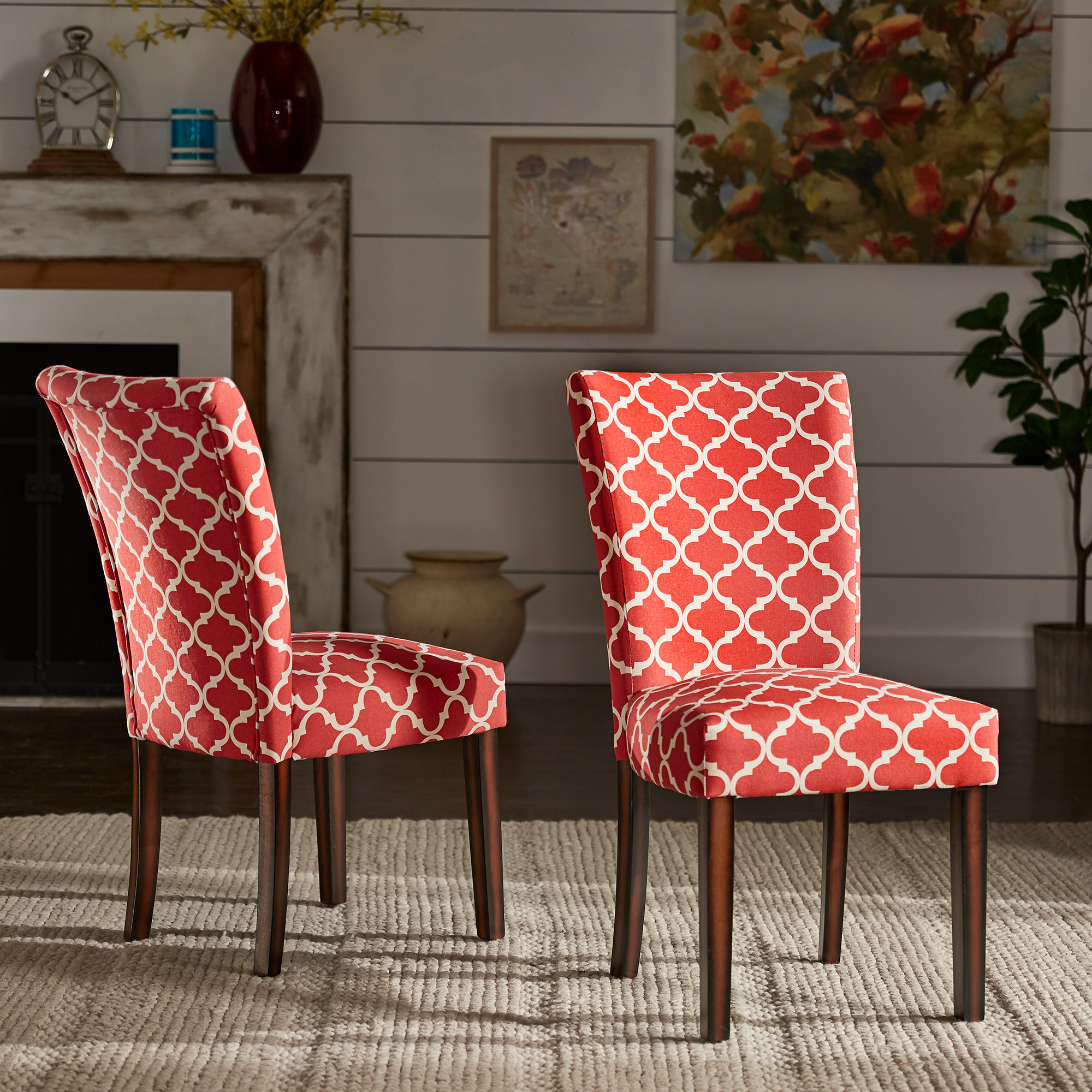 Moroccan Pattern Fabric Parsons Dining Chairs (Set of 2)