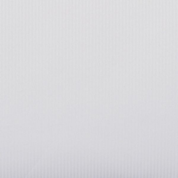 Vertical white pleated blind filling the frame with subtle ribbed texture; closed and diffusing soft daylight; minimal interior context, evenly lit neutral background.