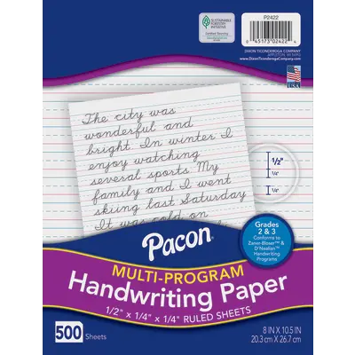 Pacon Multi-Program Handwriting Paper, D'Nealian Grades 2&3 / Zaner-Bloser Grade 2, 1/2