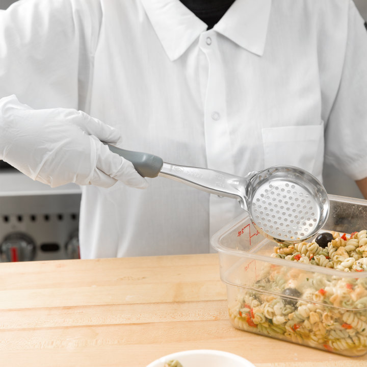 4-ounce one-piece heavy-duty perforated round Spoodle® utensil with gray nylon handle
