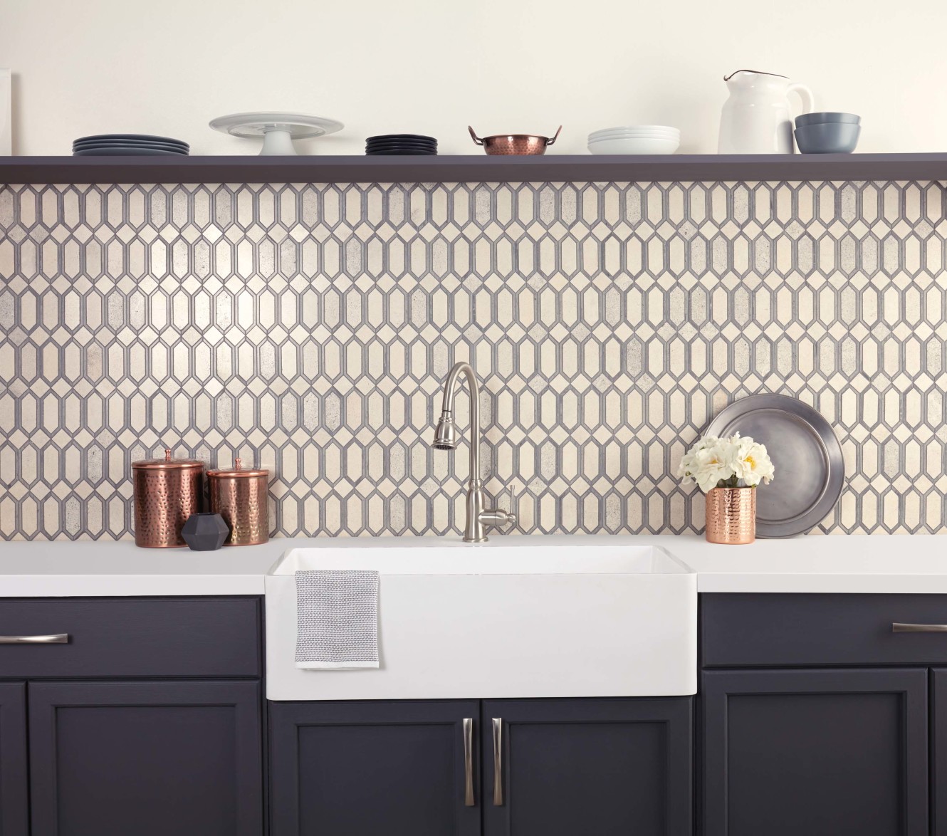 Castellina Beige and Gray Linear Hex Mosaic