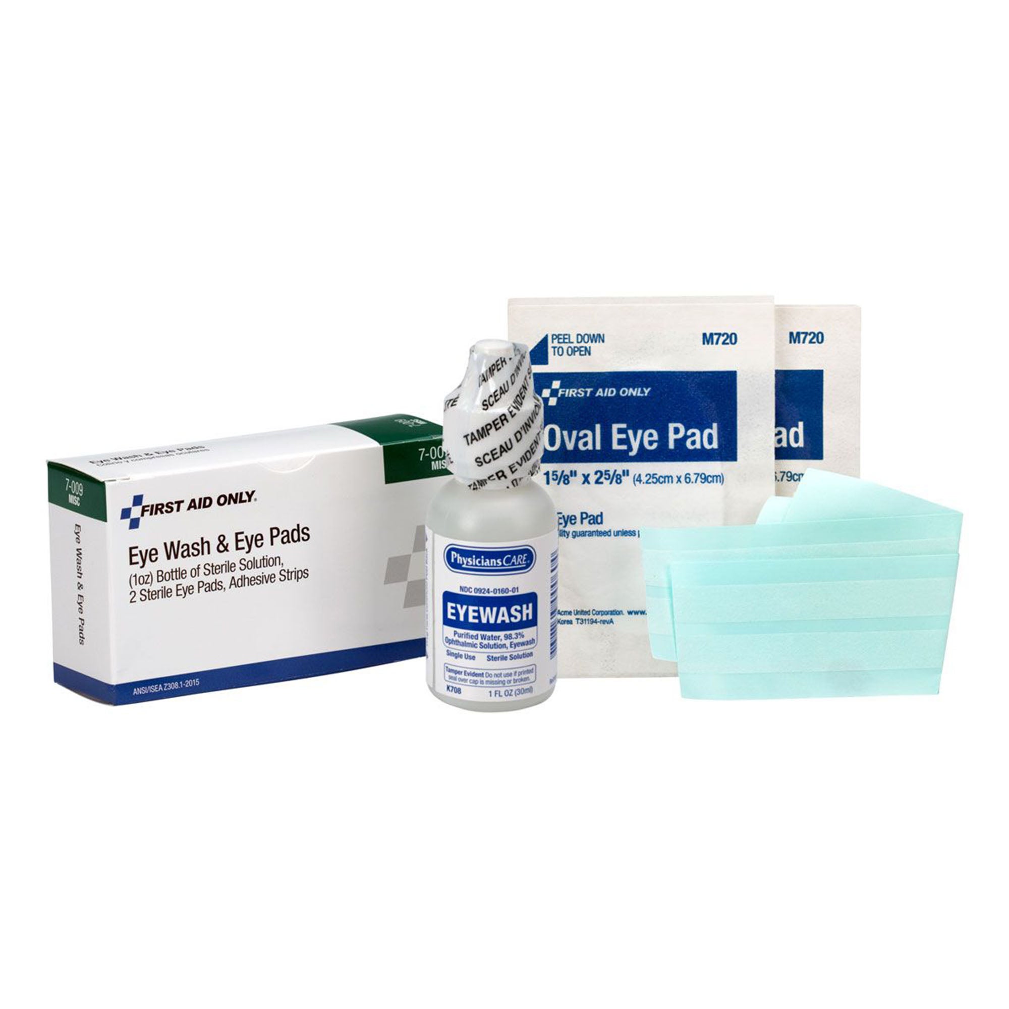 Acme United EYE FLUSH KIT, W/1OZ EYEWASH/EYE PADS/ADH STRIPS (30/CS)