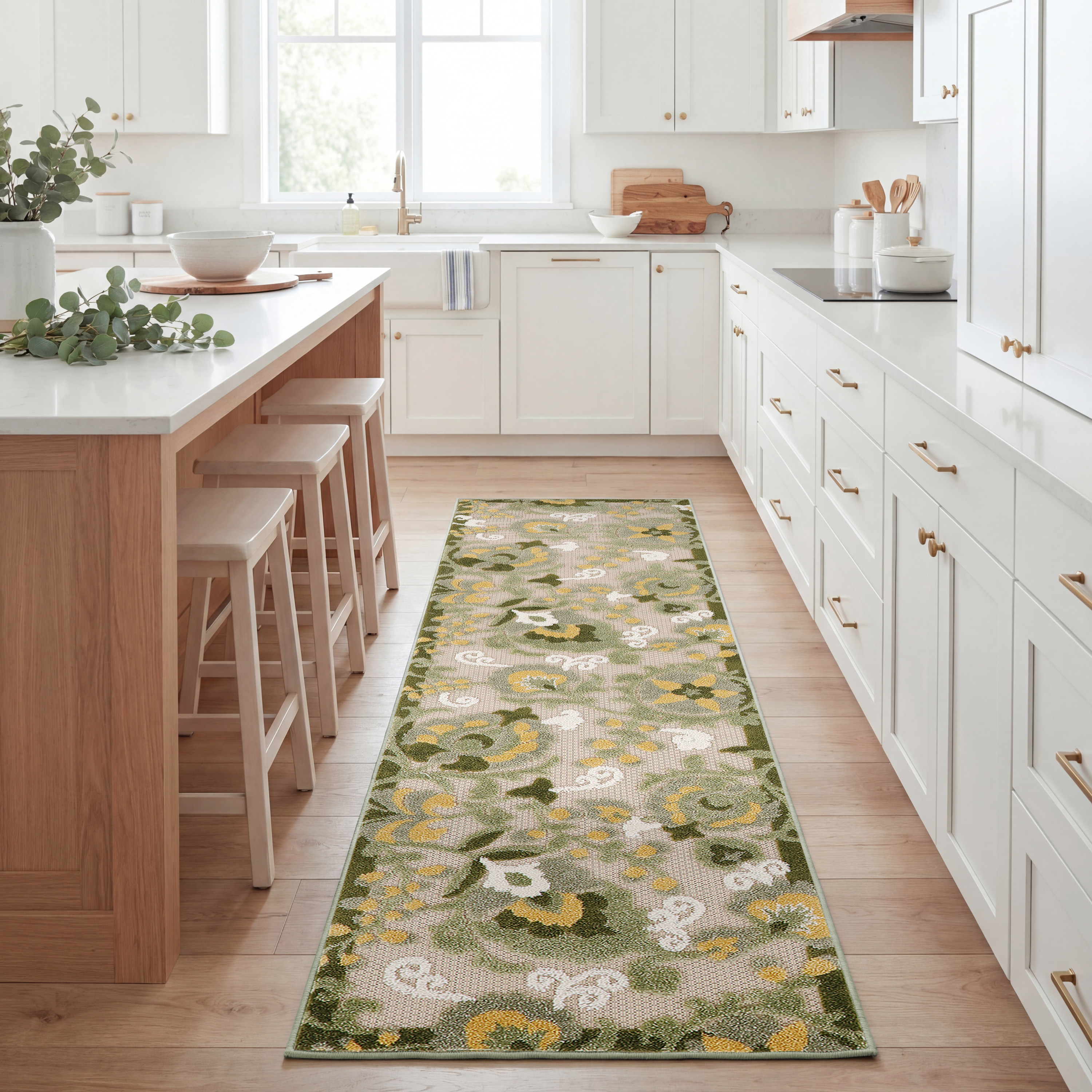 Nourison Aloha 2'3" x 8' Ivory Green Outdoor Rug