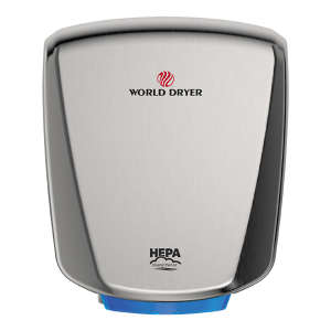 WDCQ973A2, World Dryer, VERDEdri, HEPA-Filtered Hand Dryer Brushed Stainless Steel