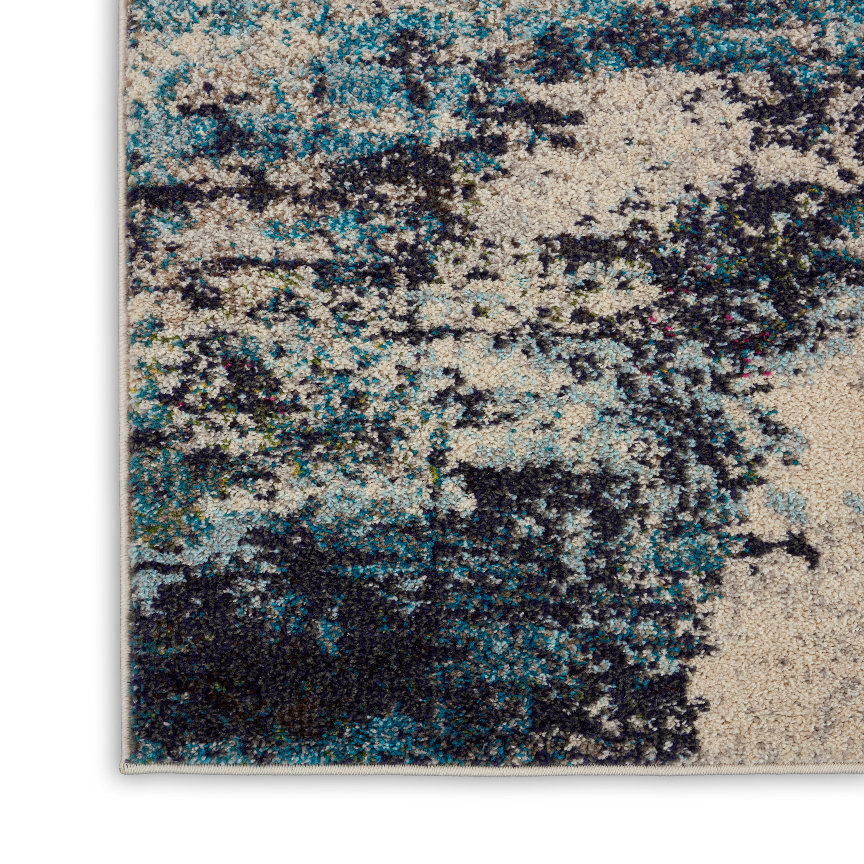 Nourison Celestial 2'2" x 12' Ivory/Teal Blue Modern Indoor Rug