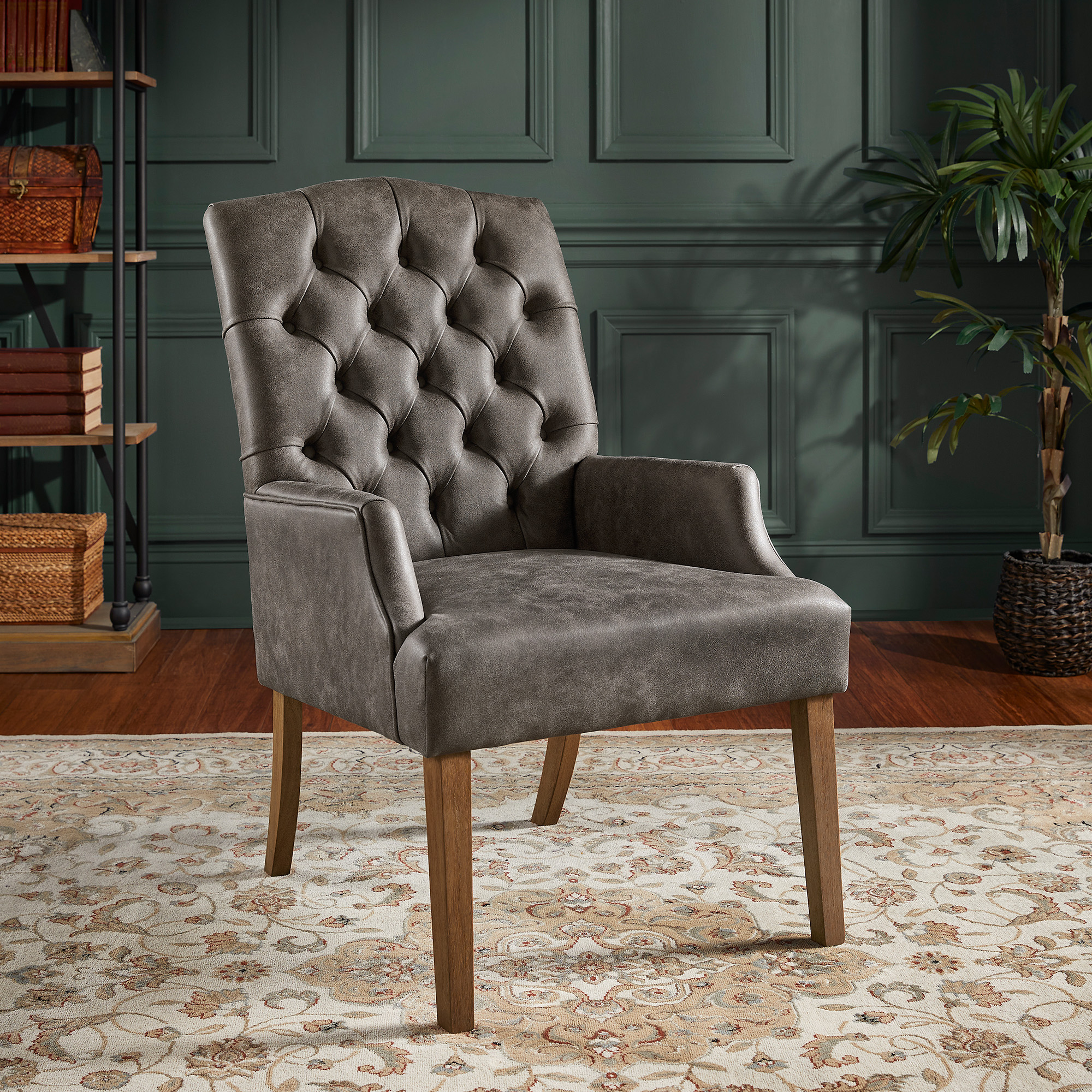 Light Distressed Natural Finish Polished Microfiber Tufted Dining Chair
