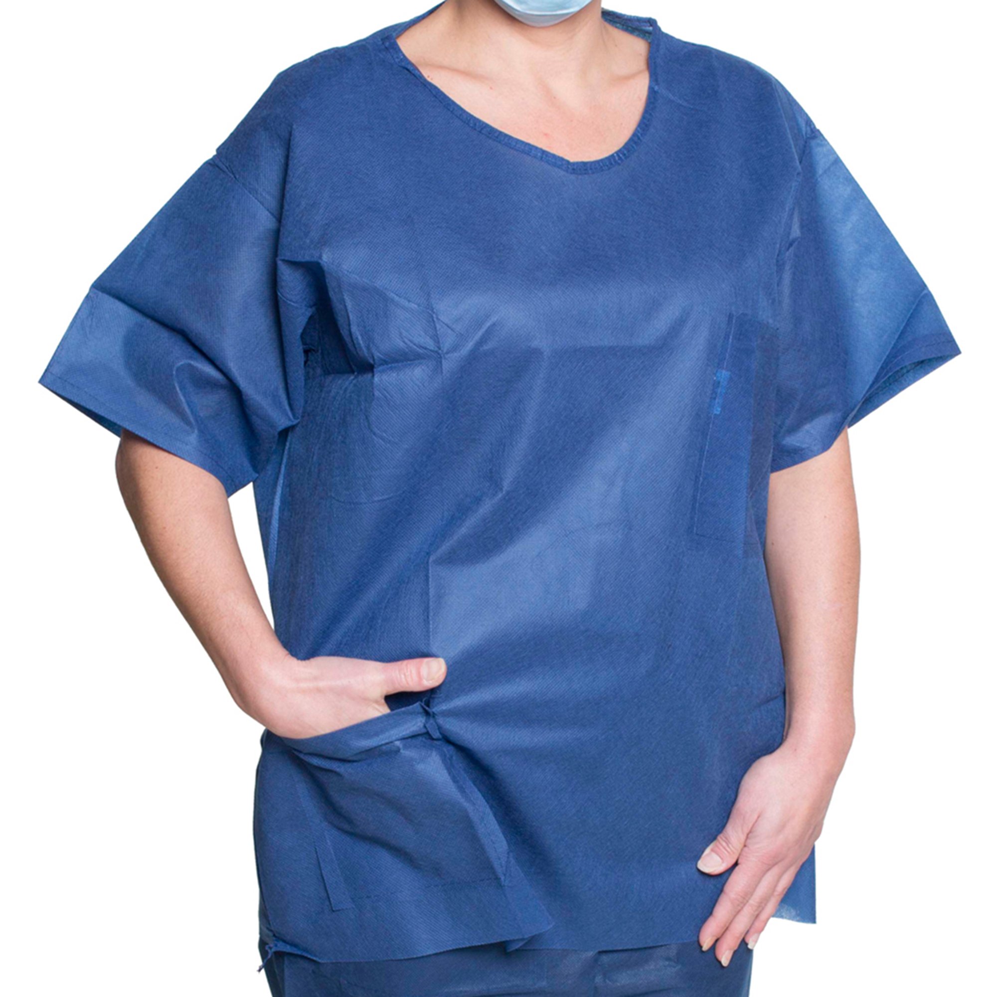 Dukal Spunbond Polypropylene Scrub Shirt, Large, Dark Blue