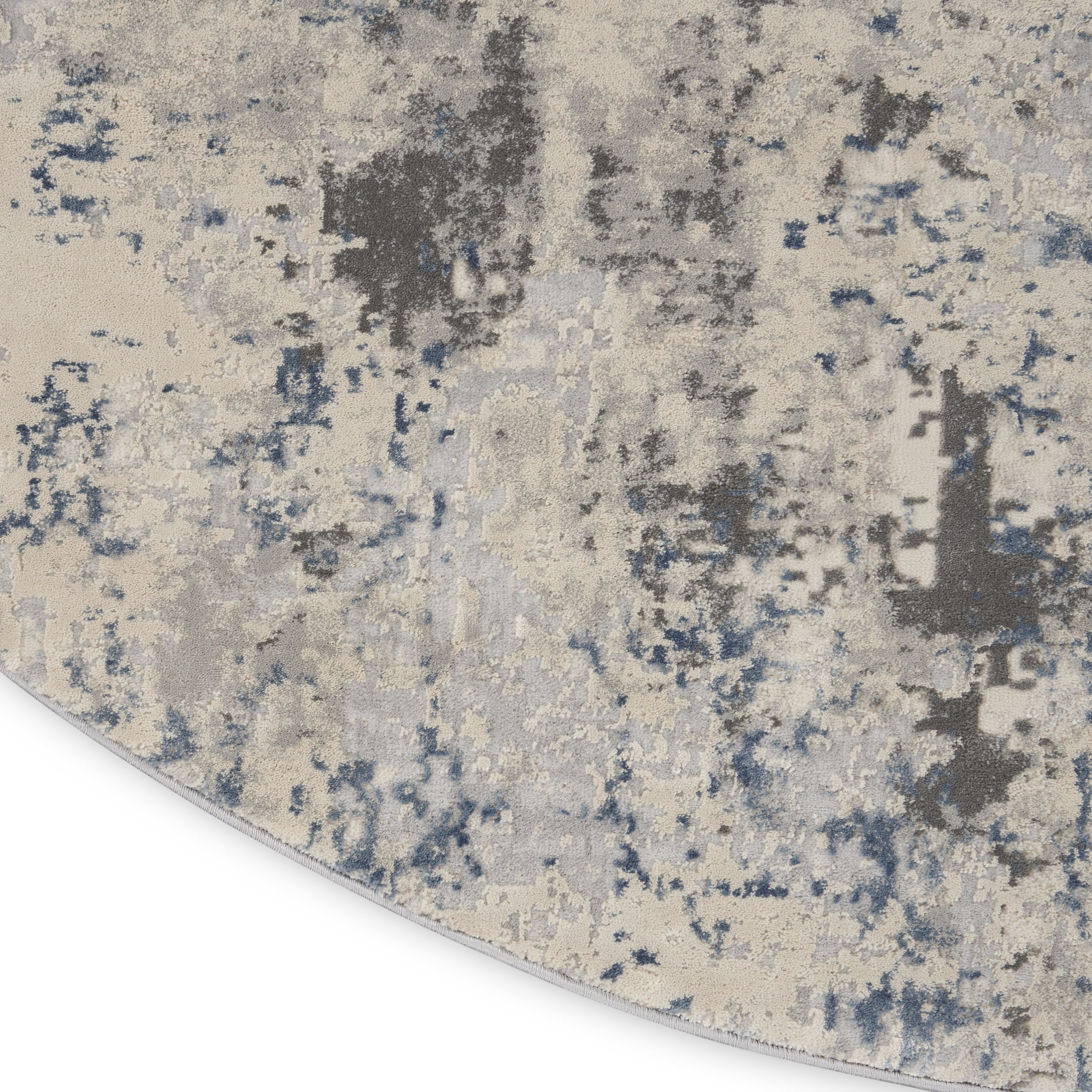 Nourison Rustic Textures 7’10” x Round Ivory Grey Blue Modern Indoor Rug