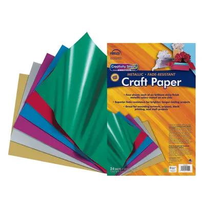 Creativity Street  Metallic Craft Paper Assortment, 6 Assorted Colors,  12" x 18", 24 Sheets