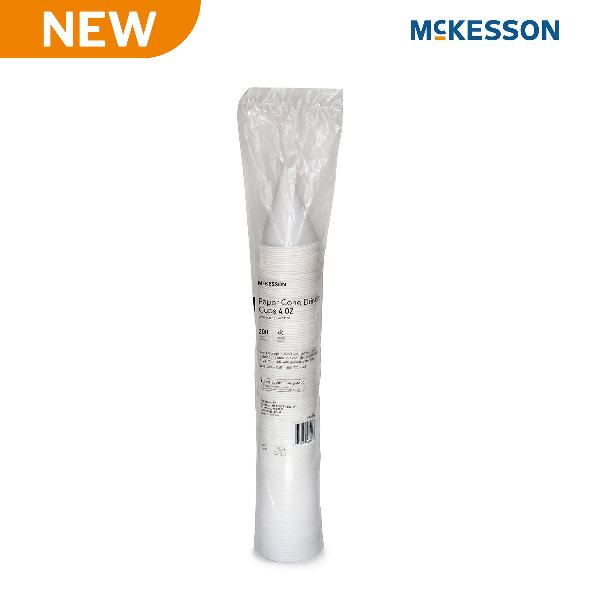 McKesson Paper Cone Drinking Cups, White, 4-ounce Capacity